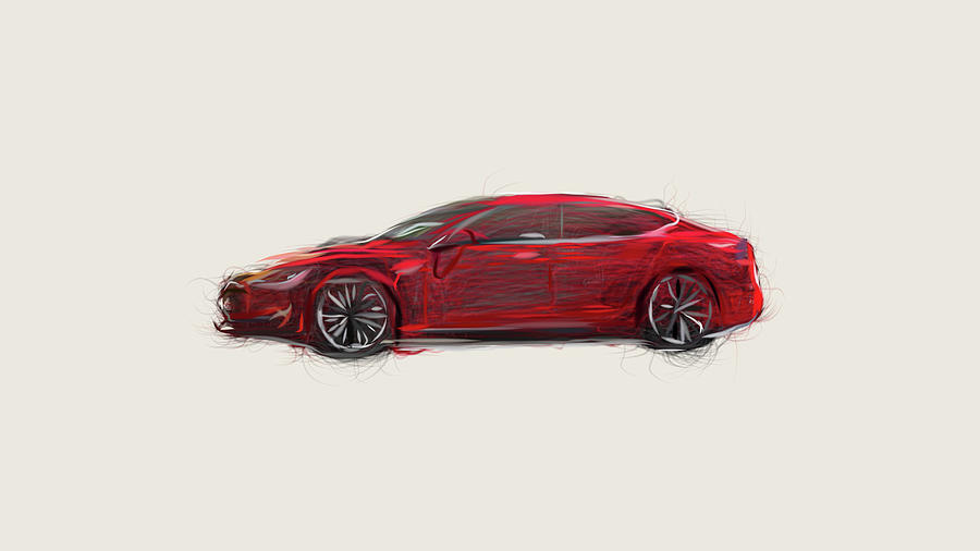 Tesla Model S Car Drawing #6 Coffee Mug by CarsToon Concept - Pixels