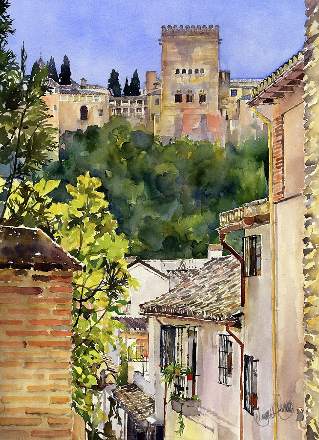 The Albaicin and the Alhambra Palace Painting by Margaret Merry