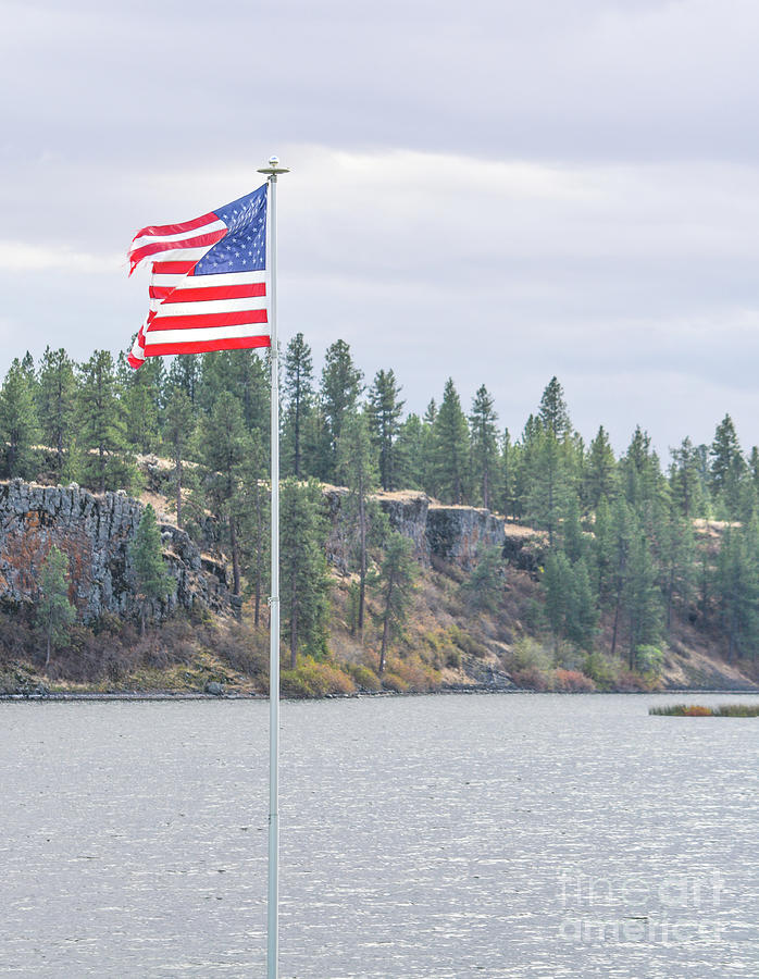 #2 The American Flag Flying Over Williams Lake In Cheney, Spokane County, Washington Photograph