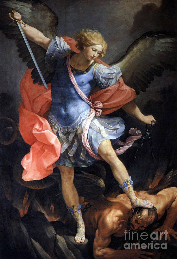 The Archangel Michael Defeating Satan #2 Painting by Guido Reni