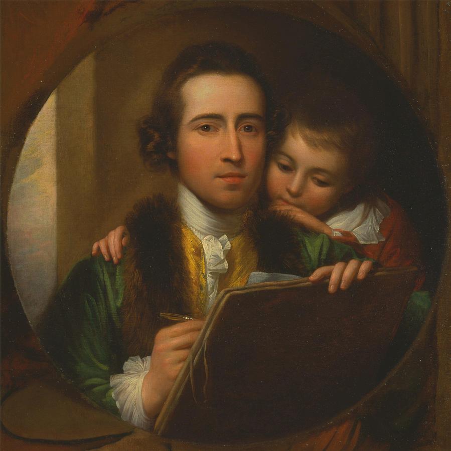 Benjamin West Painting - The Artist and His Son Raphael  #2 by Benjamin West