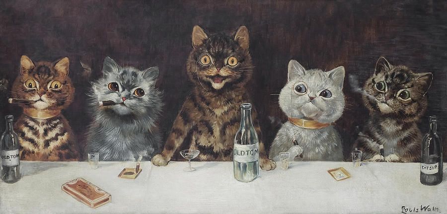 The Bachelor Party By Louis Wain Drawing
