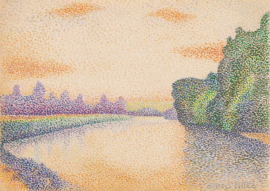 Landscape Drawing - The Banks of the Marne at Dawn #2 by Albert Dubois-Pillet