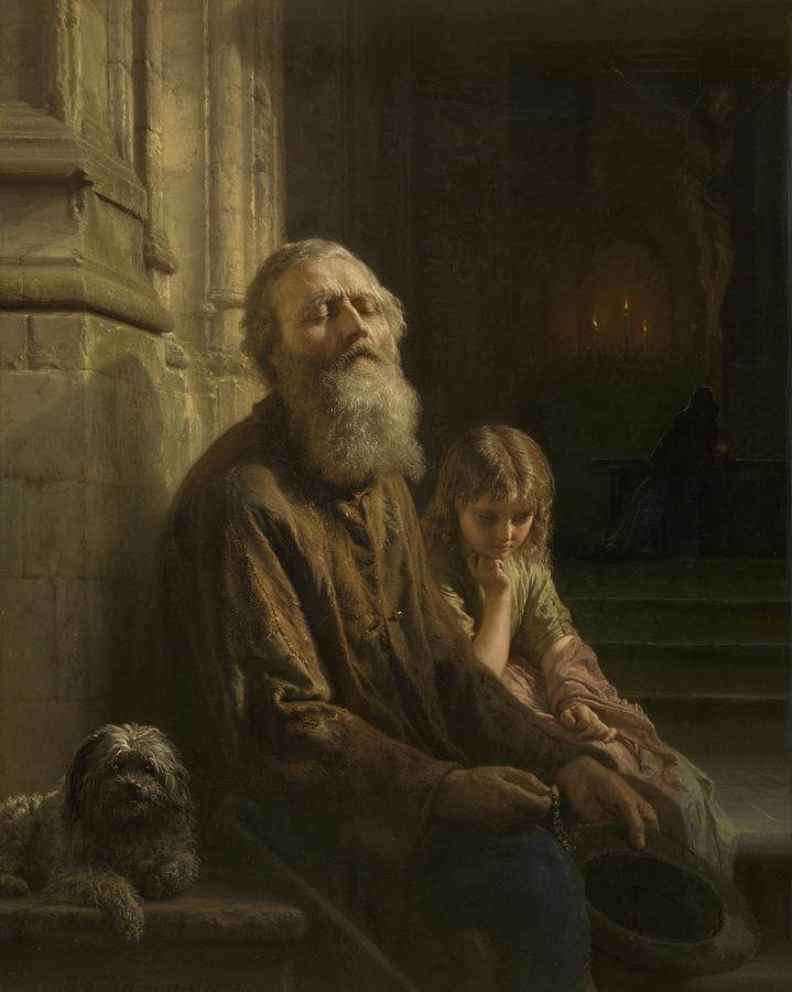 Vintage Painting - The Blind Beggar #2 by Josephus Laurentius Dyckmans