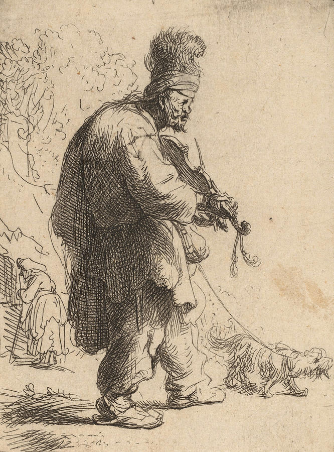 The Blind Fiddler Drawing by Rembrandt van Rijn - Fine Art America