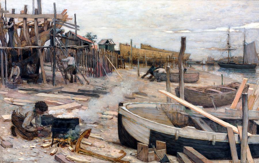 Boat Painting - The Boatyard #2 by Jean-Charles Cazin