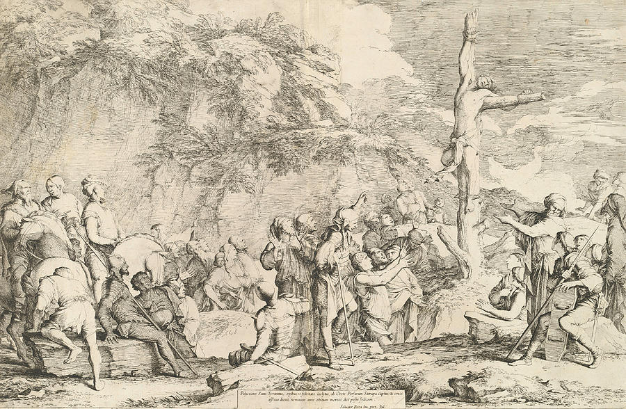 The Crucifixion of Polycrates #3 Drawing by Salvator Rosa