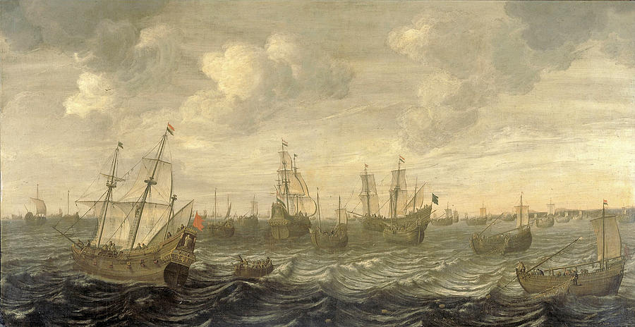 The Dutch herring fleet under sail #3 Painting by Cornelis Beelt