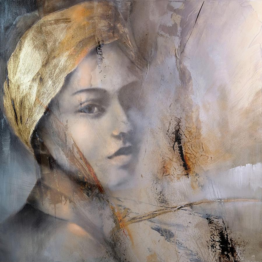 The girl with the golden hair scarf -  #2 Painting by Annette Schmucker