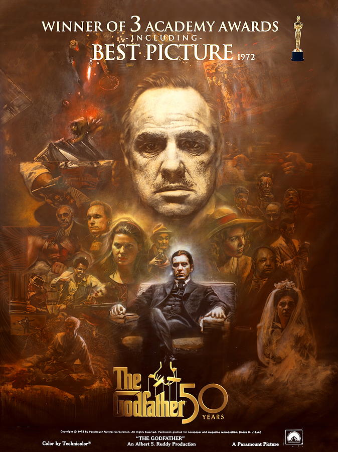 The Godfather 50th Anniversary - Marlon Brando, Al Pacino Original Art Painting #2 Painting by Michael Andrew Law Cheuk Yui