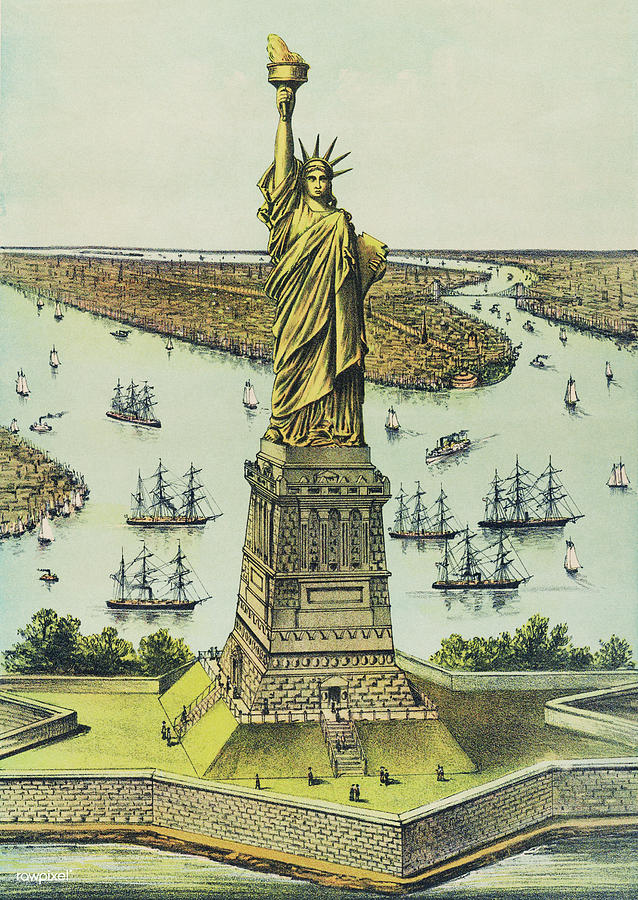Currier And Ives Digital Art - The Great Bartholdi Statue, Liberty Enlightening the World, publ #2 by Celestial Images