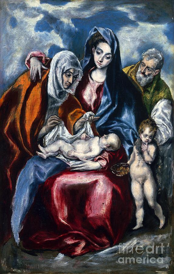 The Holy Family with Saint Anne and the Infant John the Baptist #2 Painting by El Greco
