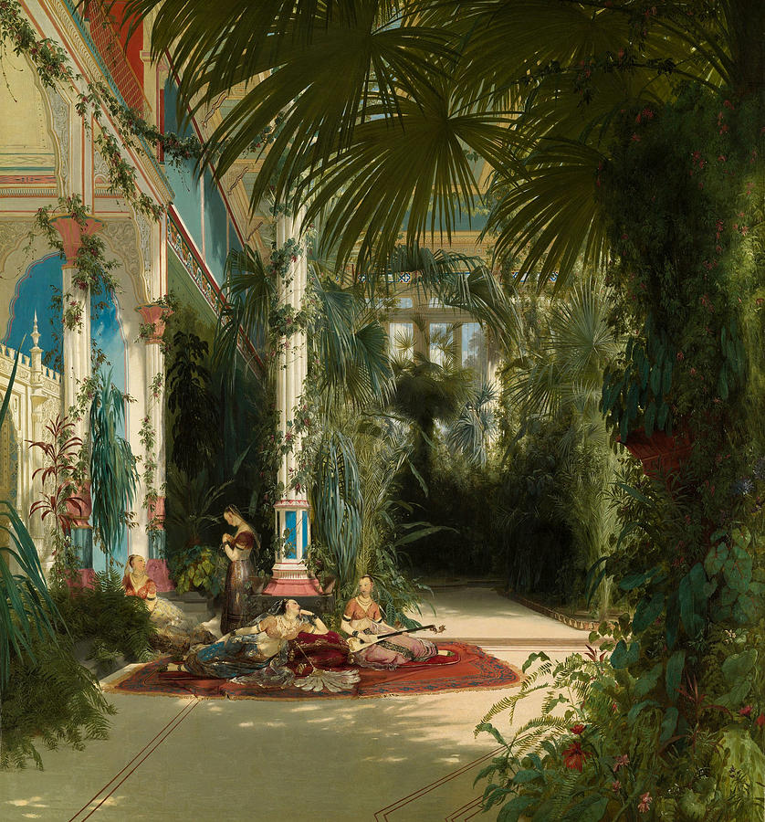 The Interior of the Palm House on the Pfaueninsel Near Potsdam #3 Painting by Carl Blechen
