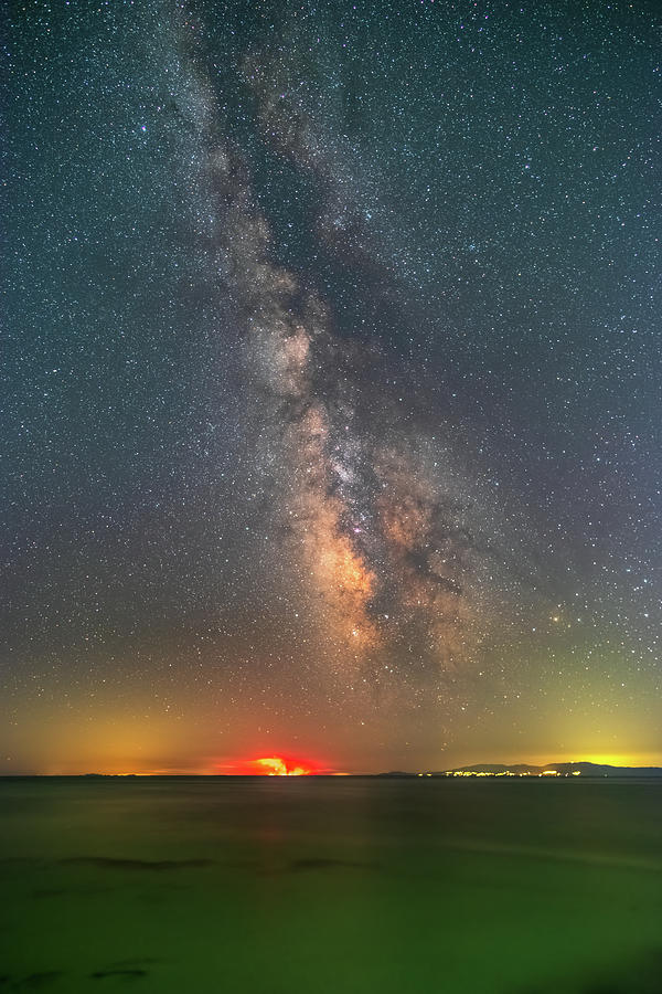 The Milky Way And The Wildfire in Evia Island III Photograph by Alexios Ntounas