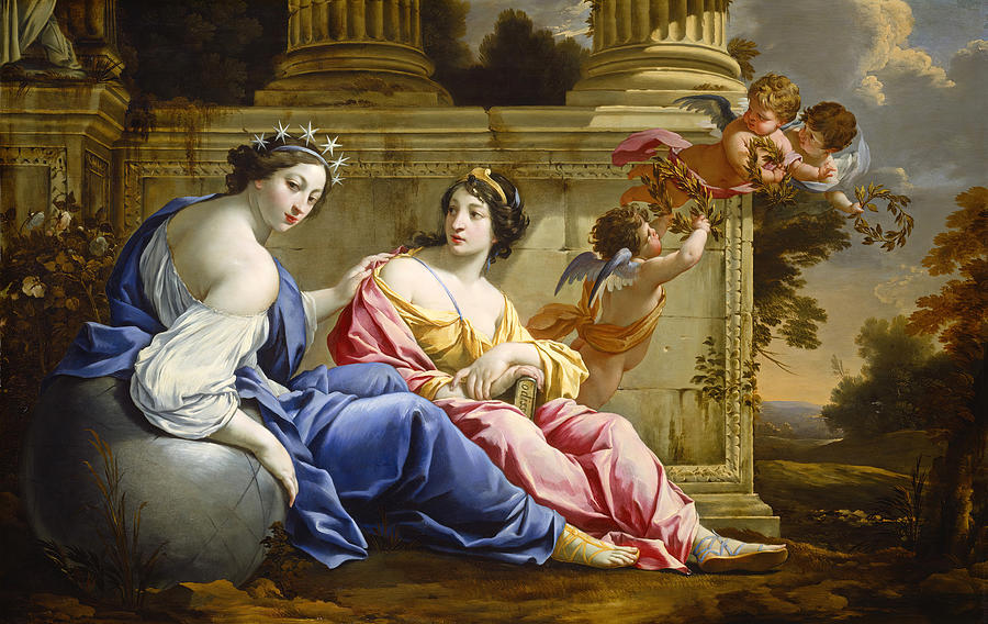The Muses Urania and Calliope #2 Painting by Simon Vouet