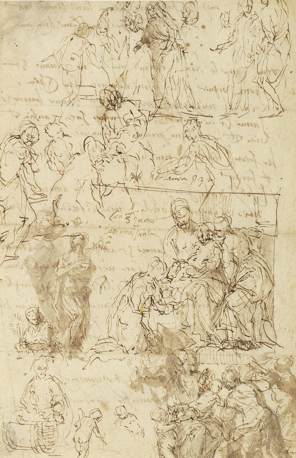 The Mystic Marriage of Saint Catherine and other studies Drawing by Paolo Veronese