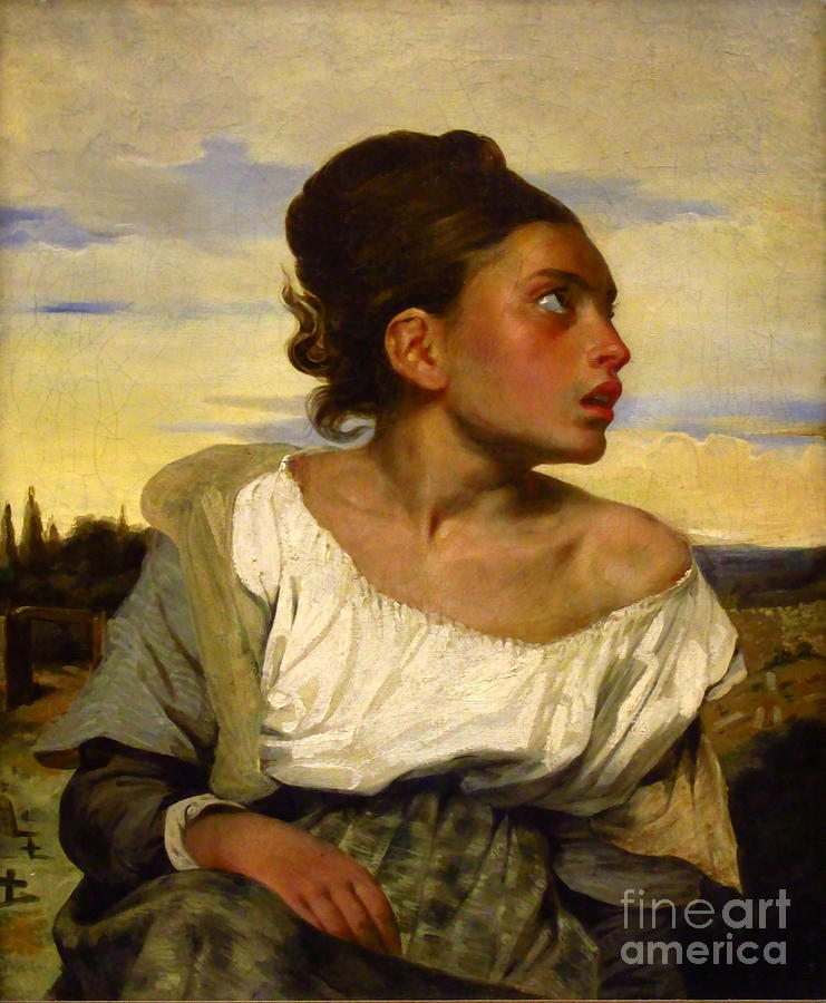 The Orphan Girl at the cemetery #2 Painting by Eugene Delacroix