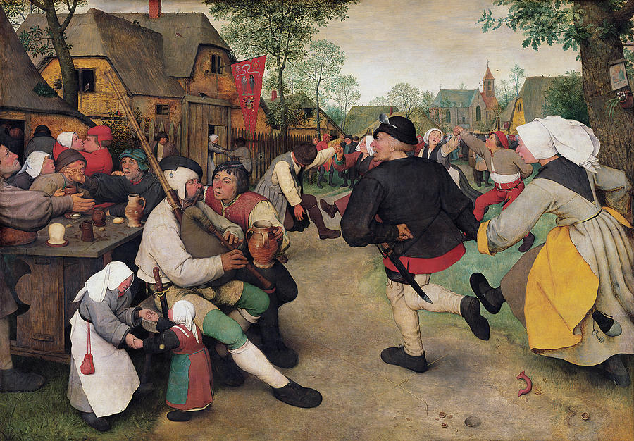 Vintage Painting - The Peasant Dance by Pieter Brueghel the Elder by Mango Art