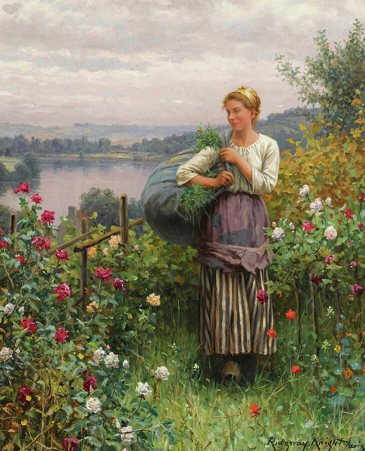 The Rose Garden, by 1924 Painting by Daniel Ridgway Knight