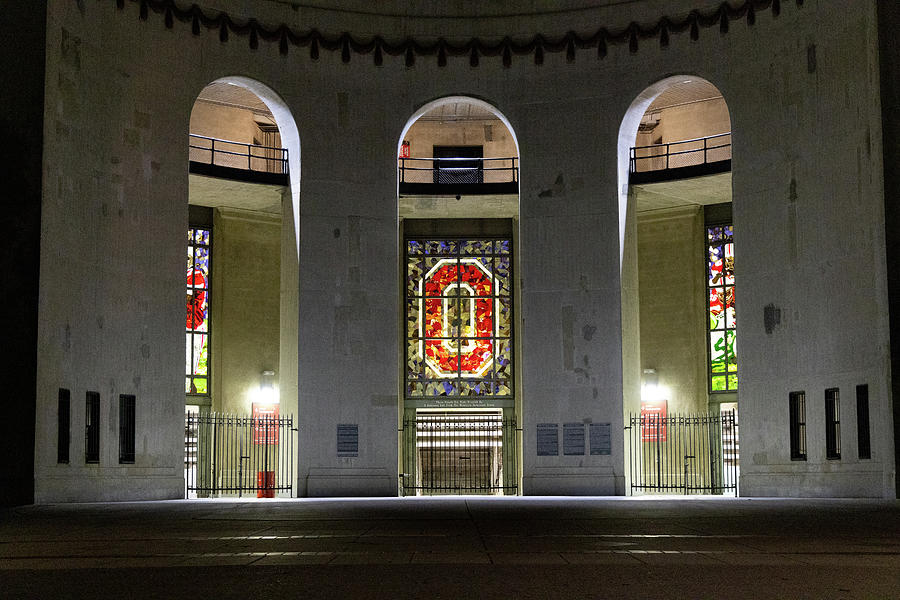 The rotunda at Ohio Stadium at Ohio State University at night #2 Photograph by Eldon McGraw