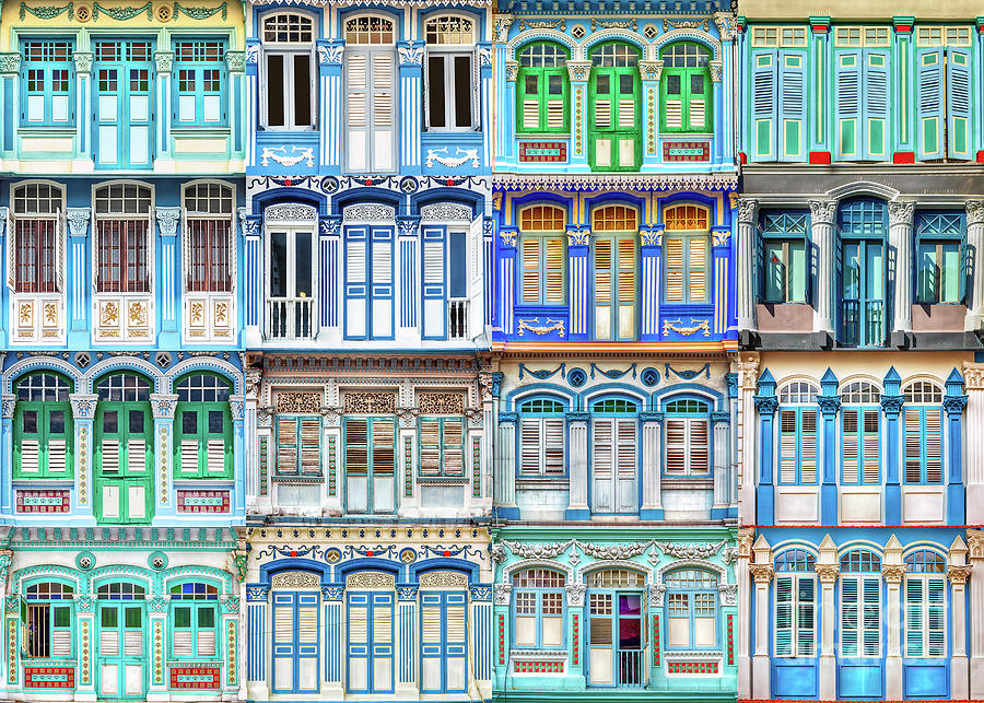 The Singapore Shophouse, in BLUE Photograph by John Seaton Callahan