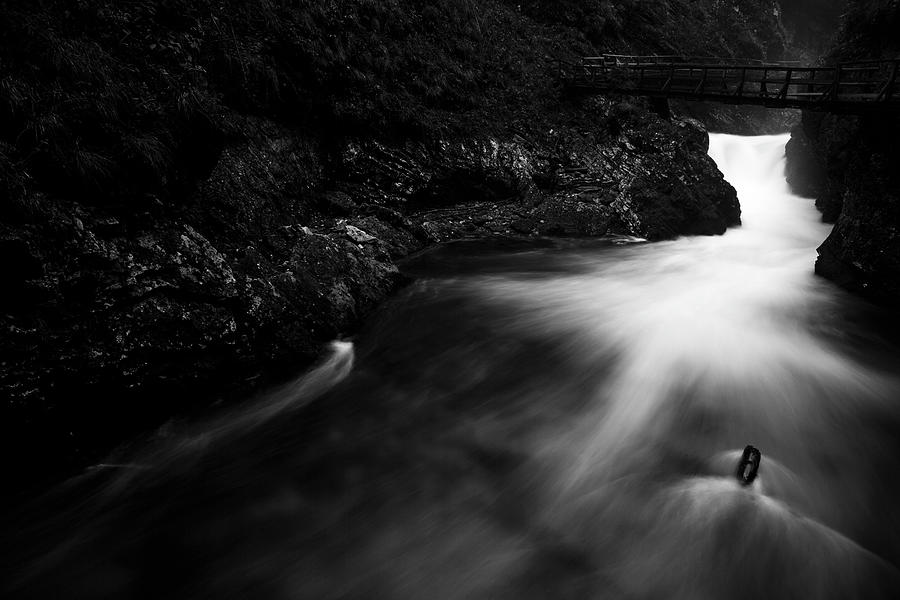 The Soteska Vintgar gorge in Black and White #2 Photograph by Ian Middleton