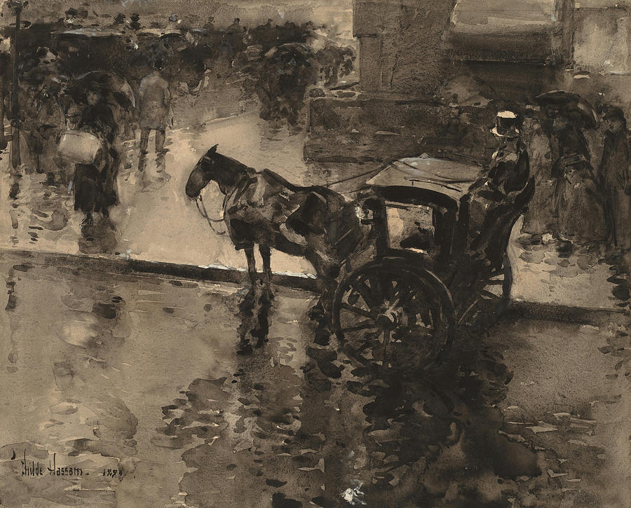 The Up Tide on the Avenue #3 Drawing by Childe Hassam