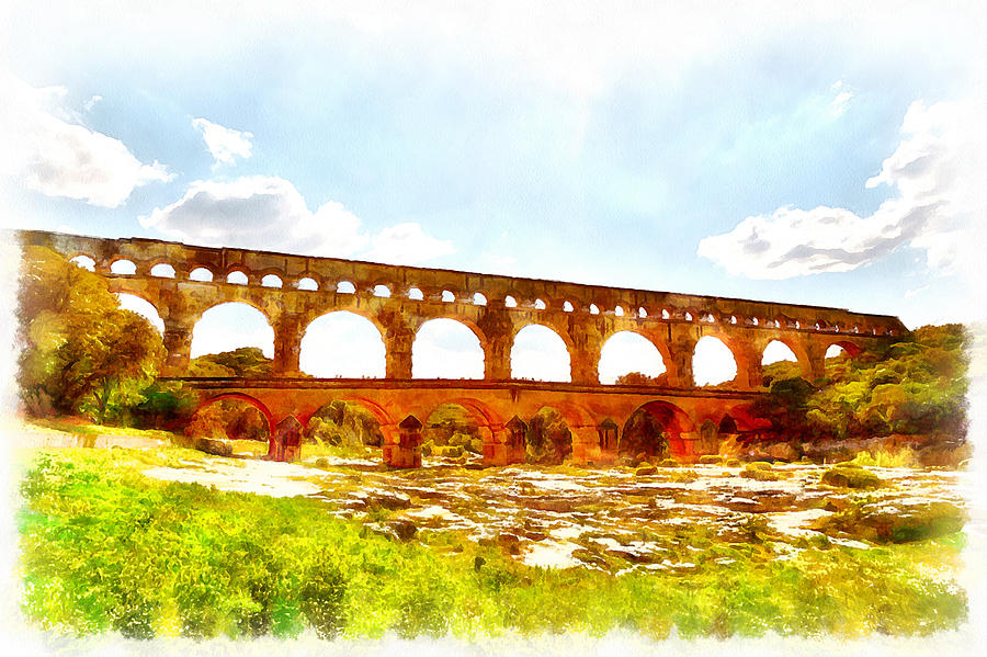 The world famous Pont du Gard #2 Digital Art by Gina Koch
