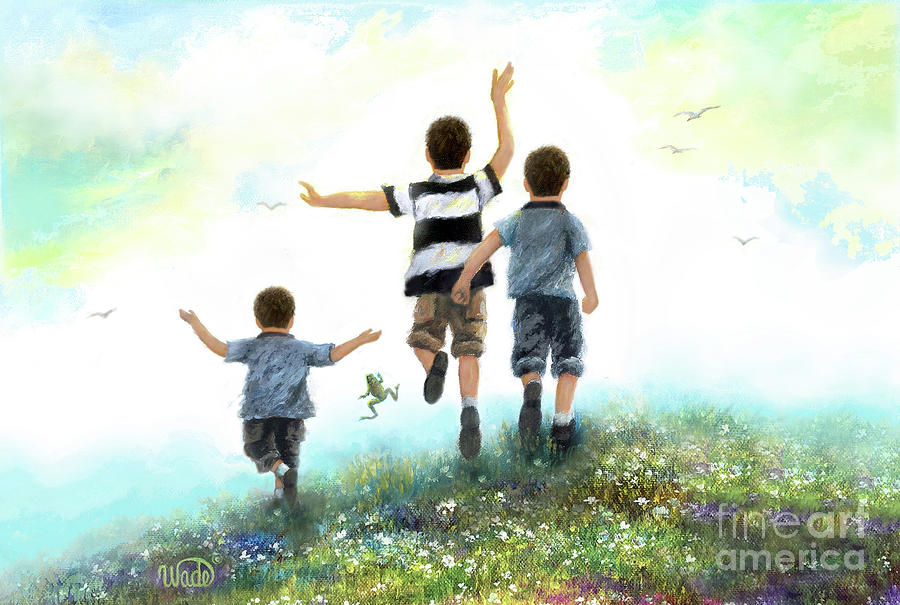 Three Boys Painting - Three Brothers Leaping #2 by Vickie Wade