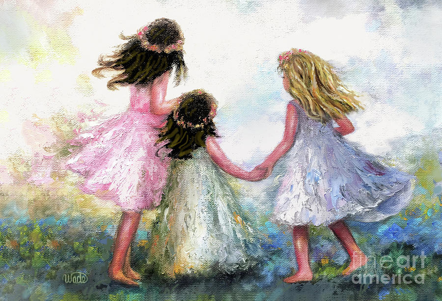 Three Sisters Painting - Three Sisters Pocket Full Of Posies #2 by Vickie Wade