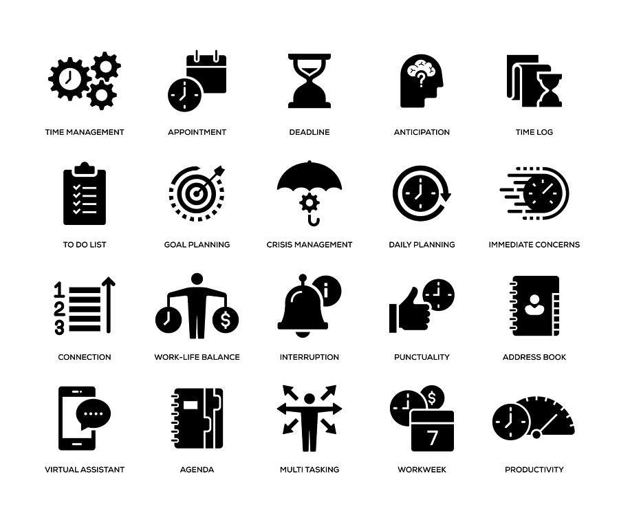 Time Management Icon Set #2 Drawing by Enis Aksoy