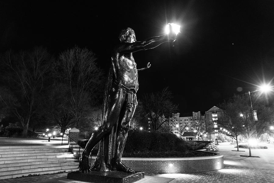  Torchbearer statue at the University of Tennessee at night in black and white Photograph by Eldon McGraw