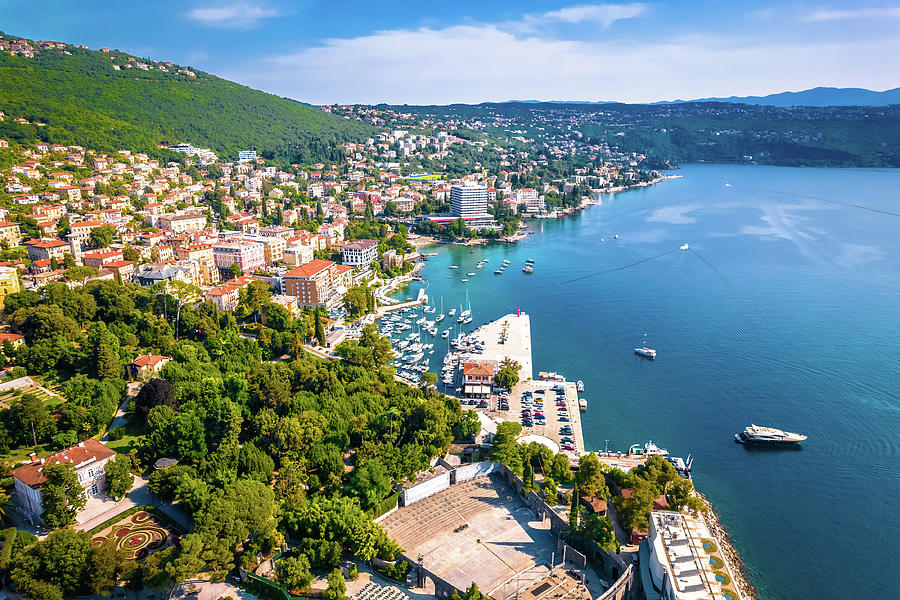 Town of Opatija waterfront aerial view #2 Photograph by Brch Photography