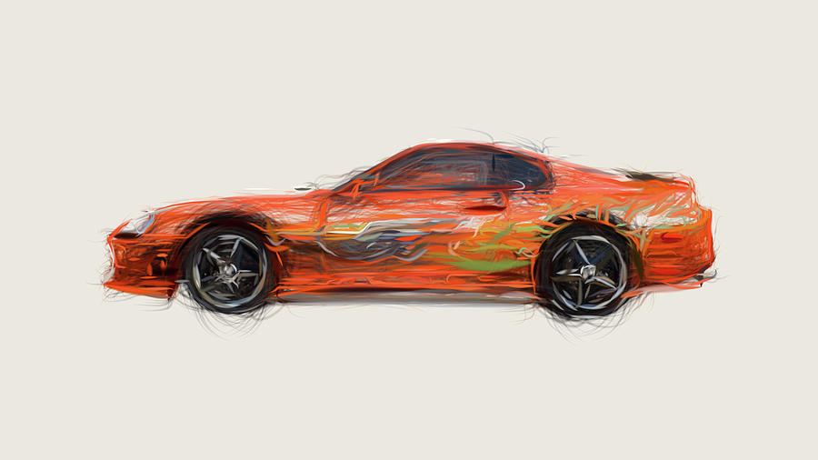Toyota Supra The Fast and the Furious Car Drawing Digital Art by