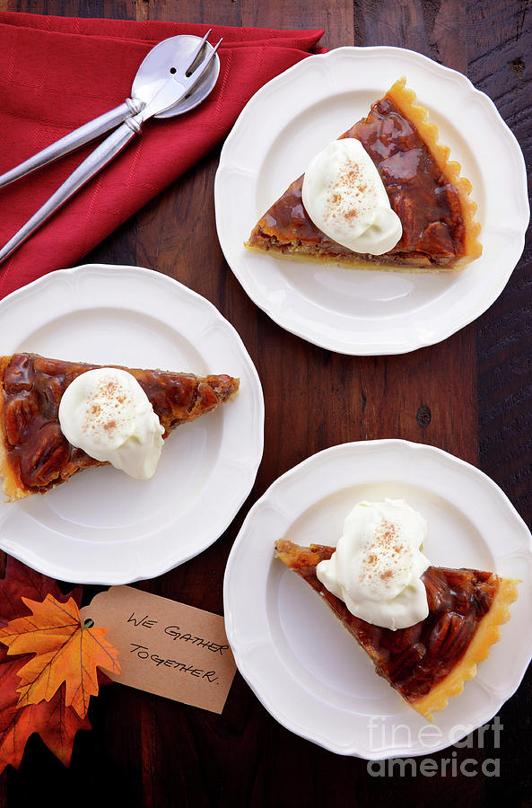Traditional Happy Thanksgiving Pecan Pie in rustic setting. #2 Photograph by Milleflore Images