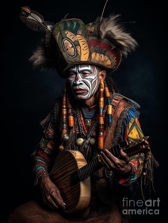 Traditional  Musician  From  Dayak  Tribe  Borneo  By Asar Studios Painting