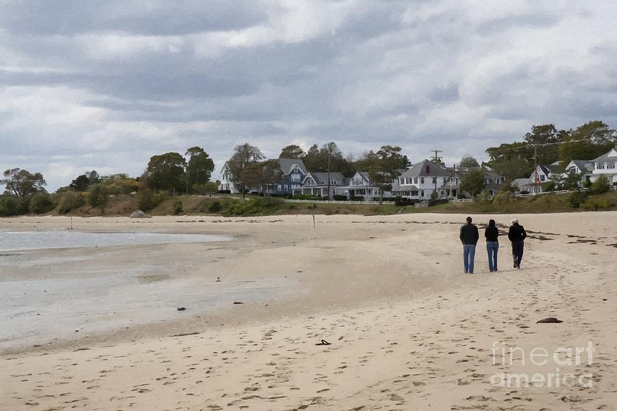 Trio walking the beach on a cold autumn day at Onset, MA. #2 Photograph by William Kuta