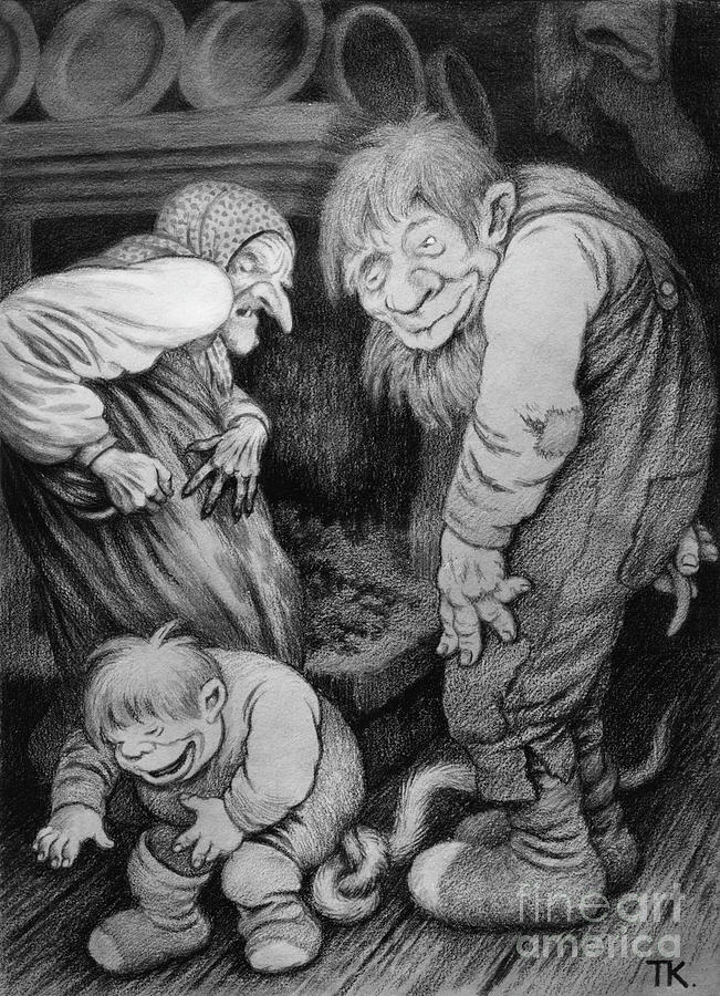 Troll Drawing by O Vaering by Theodor Kittelsen