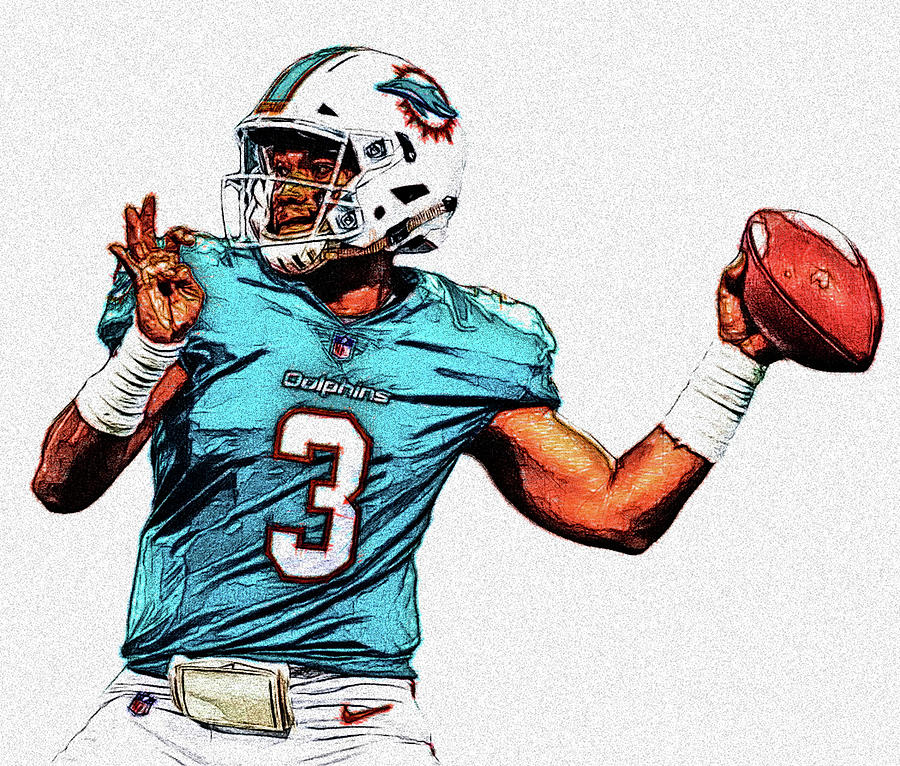 Tua Tagovailoa Miami Dolphins 15/25 ACEO Fine Art Print Card By:Q (Pose #6)