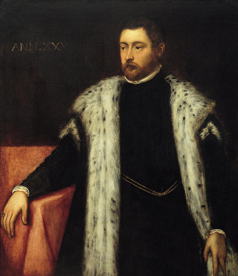 Tintoretto Painting - Twenty five year old Youth with Fur lined Coat  #2 by Tintoretto
