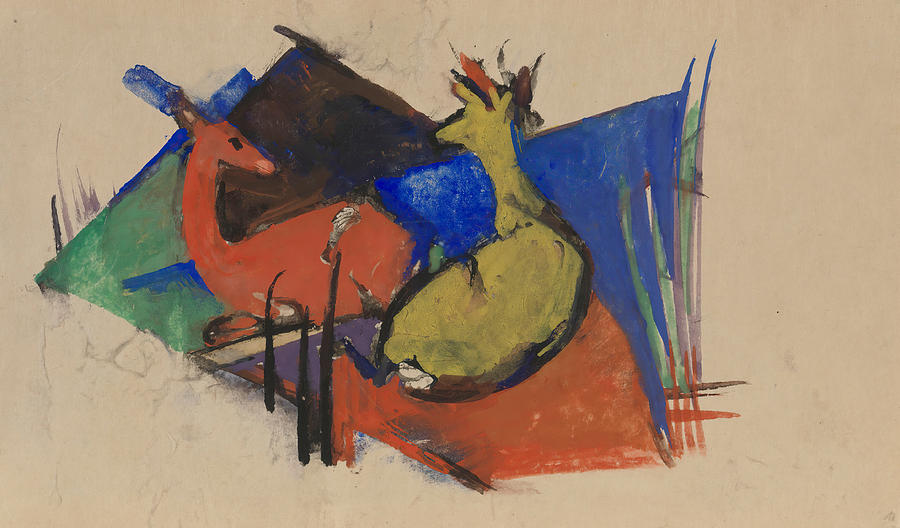Franz Marc Painting - Two Deer Lying Down #2 by Franz Marc