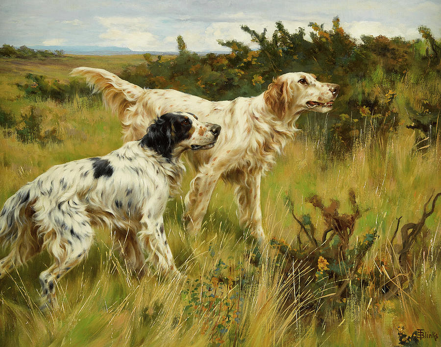 Dog Painting - Two English setters #2 by Thomas Blinks