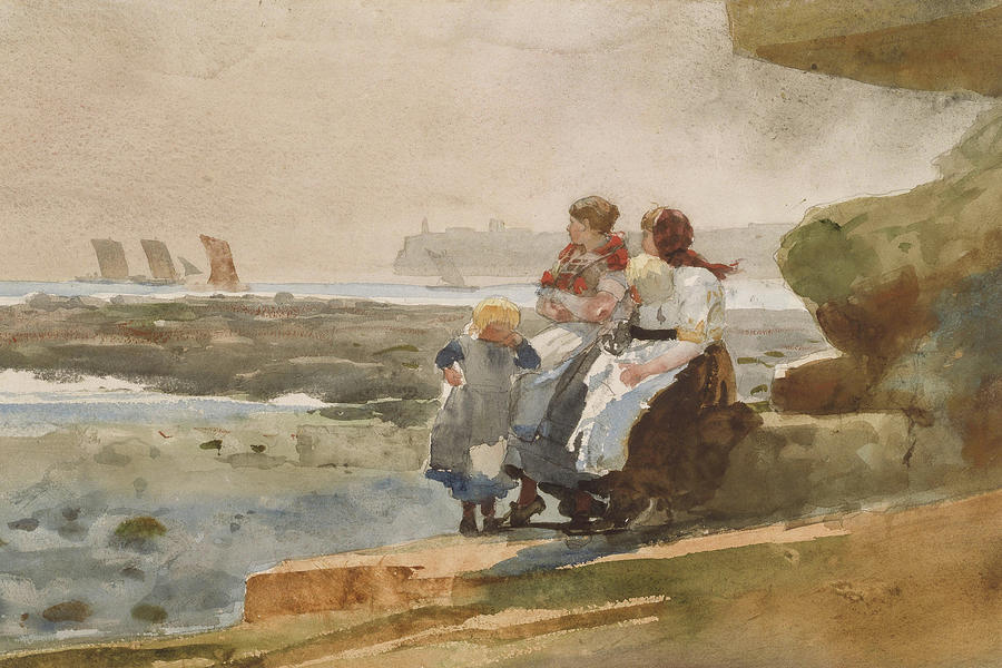 Under the Cliff, Cullercoats Painting by Winslow Homer - Pixels