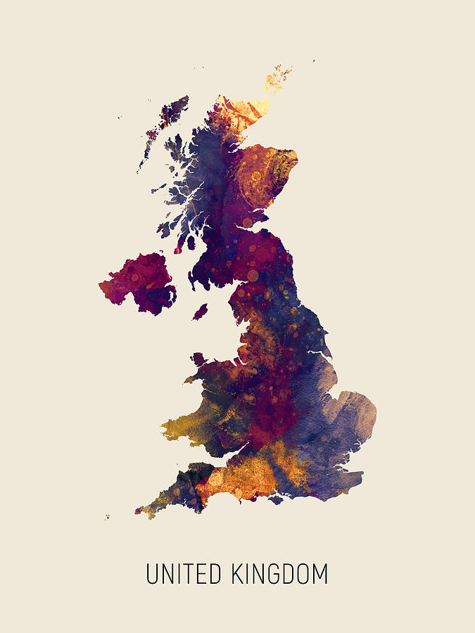 United Kingdom Watercolor Map #2 Digital Art by Michael Tompsett