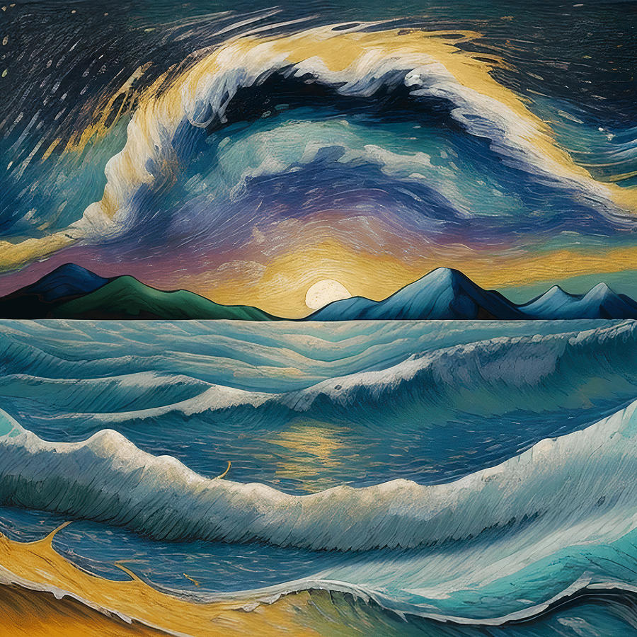 Vincent Van Gogh Painting - Van Gogh Style Paintings Set, A sea At Sunset, Van Gogh #2 by Mounir Khalfouf