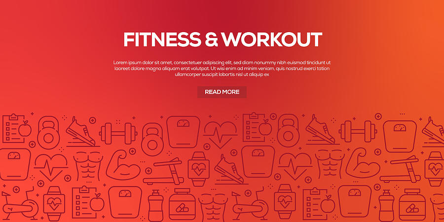 Vector set of design templates and elements for Fitness in trendy linear style - Seamless patterns with linear icons related to Fitness - Vector #2 Drawing by Cnythzl