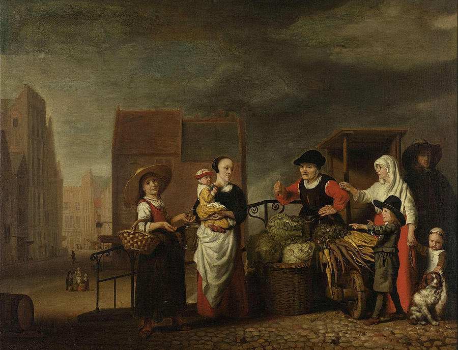 Vegetable market #3 Painting by Nicolaes Maes