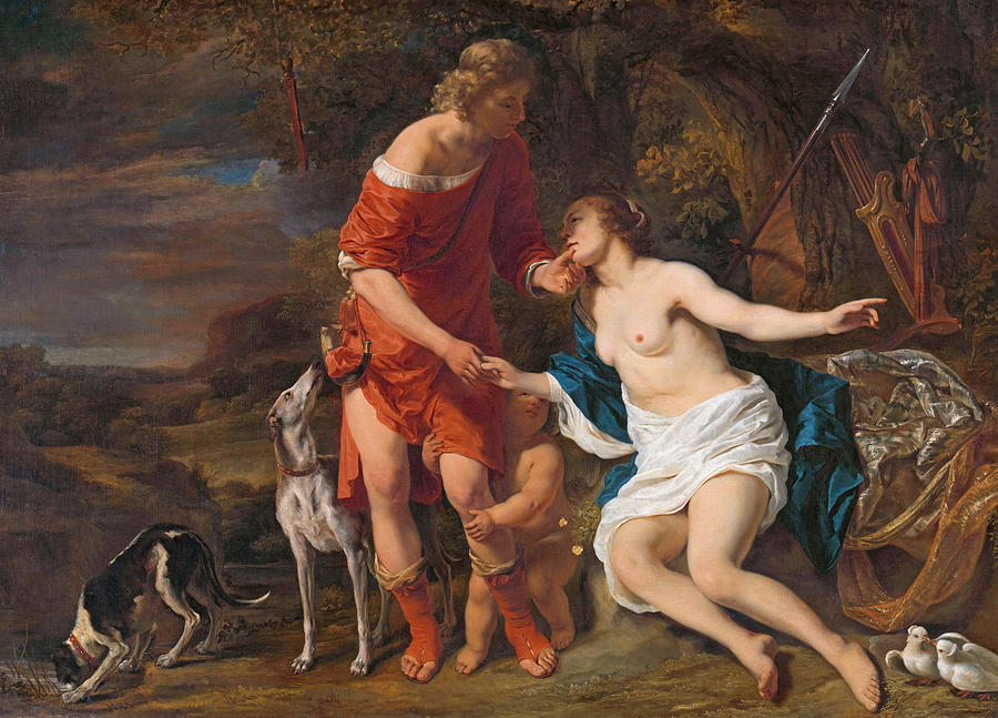 Ferdinand Bol Painting - Venus and Adonis #3 by Ferdinand Bol