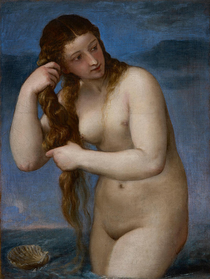Titian Painting - Venus Rising from the Sea   Venus Anadyomene    #2 by Titian