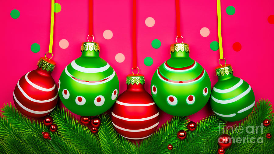 Very colorful Christmas greeting card with different Christmas decorations. #2 Digital Art by Odon Czintos